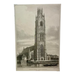 Antique Architectural Print of Boston Tower, Also Known as Boston Stump Church, in Lincolnshire, England - Circa 1829