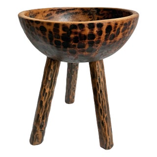 Rustic Vintage Wood Bowl on Three Legs For Sale
