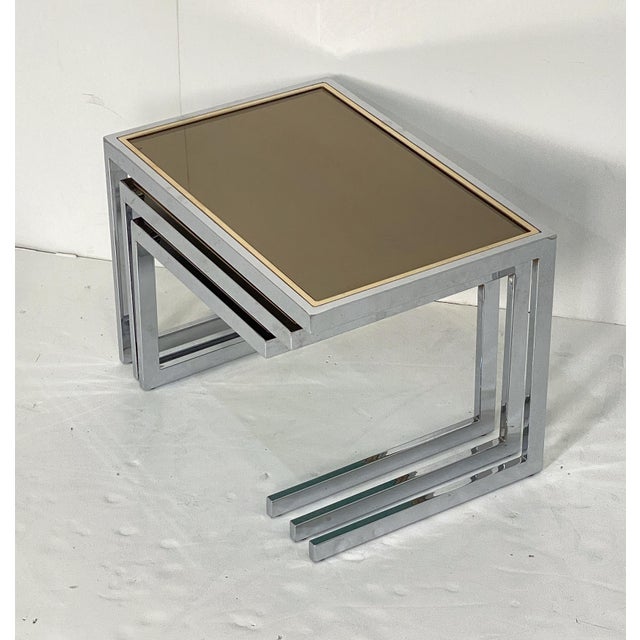 Set of Belgo Chrom Stacking or Nesting Tables of Chrome and Brass From Belgium For Sale In Austin - Image 6 of 12
