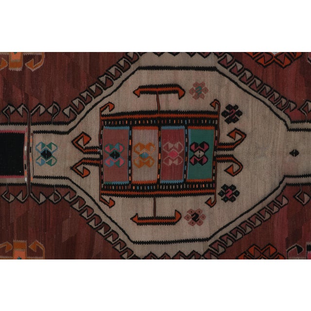 Mid Century Brown Black Kilim Vintage Tribal Flat Weave Rug For Sale In New York - Image 6 of 8