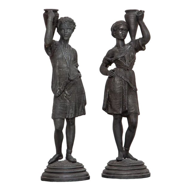 2nd Half 19th Century Cast Zinc Candleholders, Set of 2 For Sale