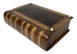 Vintage Folk Art Tramp Art Marquetry Wood Book Box