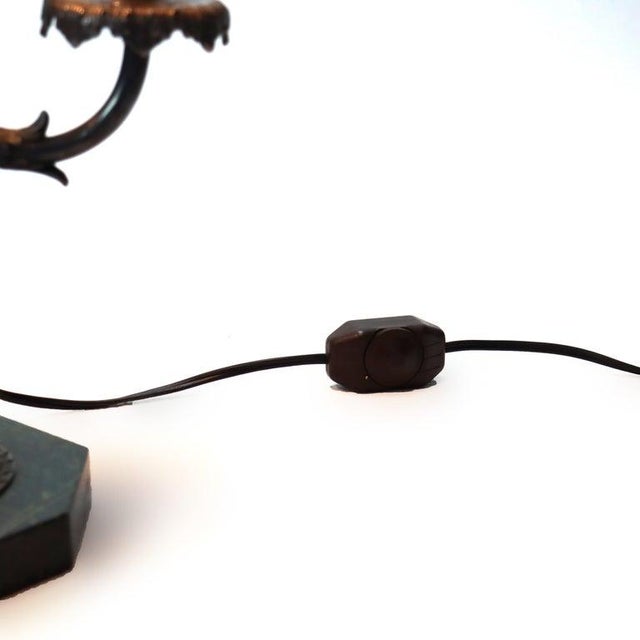 Glass 1910s Rare Antique Pairpoint Arts & Crafts Reverse Painted Moonlit Bay Landscape Lamp For Sale - Image 7 of 14