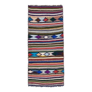 Vintage Kilim Handmade Flatweave Multicolor Striped Wool Runner 3' 4'' X 7' 5'' For Sale