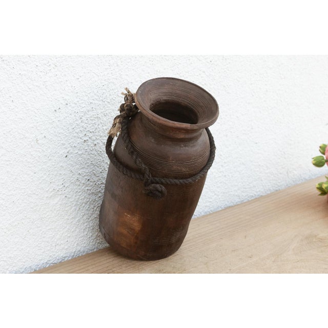 19th Century Antique Patina Farmhouse Wooden Vase For Sale - Image 5 of 6