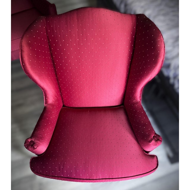 Late 20th Century Drexel Heritage Burgundy Wine Queen Anne Wingback Accent Chairs For Sale - Image 9 of 18