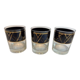 Georges Briard Vintage Black Band With 22k Gold Splatter Design Signed Set of 3 For Sale