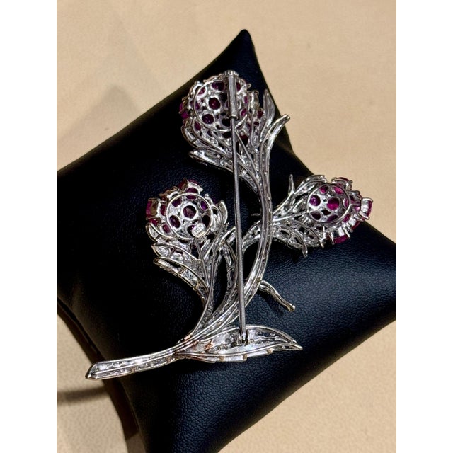 Vintage 14 Kt White Gold Diamond & 18 Ct Pink Sapp Floral Bouquet Broach 30.4 GM For Sale - Image 10 of 18