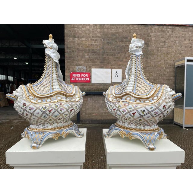 A remarkable Pair of Meissen 'Vaisseau à mât' ship vase and cover. After the Sèvres pot pourri model, modelled in two...