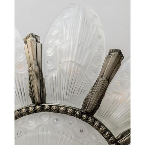 Art Deco Bronze and Glass Chandelier by Georges Leleu, France, 1930s For Sale - Image 5 of 18