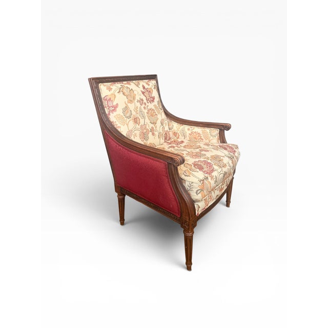 Ethan Allen Ethan Allen Neoclassical Style Bergere Lounge Chair With Floral Upholstery For Sale - Image 4 of 17