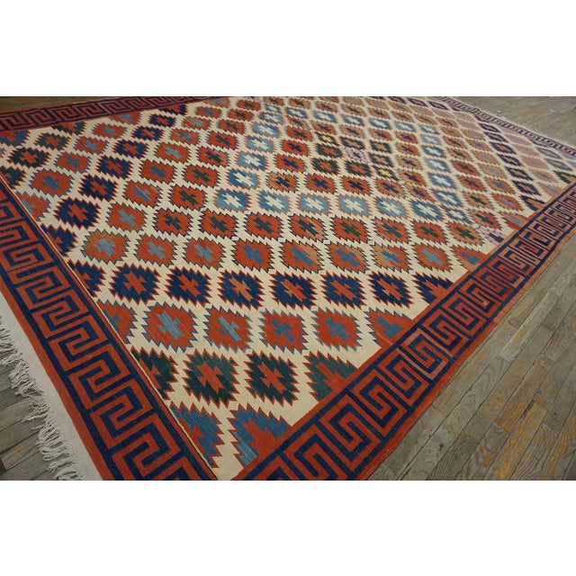 Indian 1940s Earth Tone Medallion Tribal Antique Dhurrie Kilim Cotton Rug 8' 9''x 13' 8'' Carpet For Sale - Image 3 of 8
