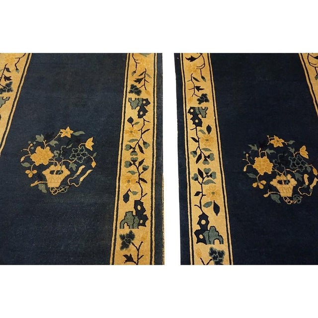 Knotted Wool Chinese Antique Small Scatter Size - Peking 1920s Rectangle Blue Rug, Circa Date: 1920s. This exquisite pair...