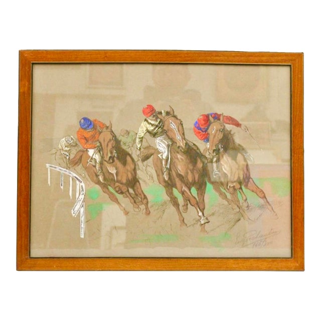 Eugene Peachaubes (French, 1890-1967). The Horse Races, Gouache on Paper For Sale
