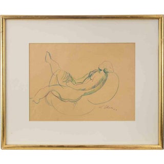 Sandro Chia, Reclined Nude Pastel Drawing, 1984, Pastel, Framed For Sale