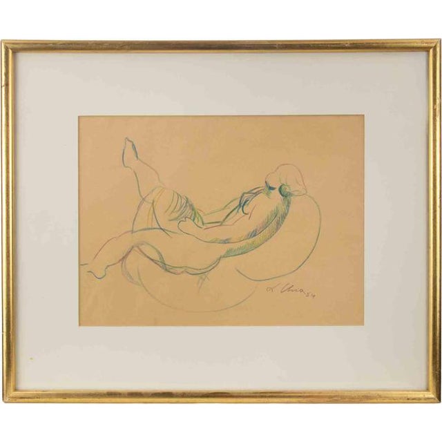 Sandro Chia, Reclined Nude Pastel Drawing, 1984, Pastel, Framed For Sale