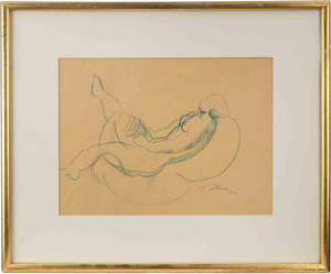 Sandro Chia, Reclined Nude Pastel Drawing, 1984, Pastel, Framed