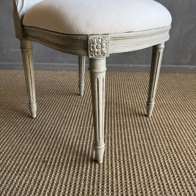 Late 19th Century Set of 4 European Painted Dining Chairs With Linen Upholstery For Sale - Image 13 of 15