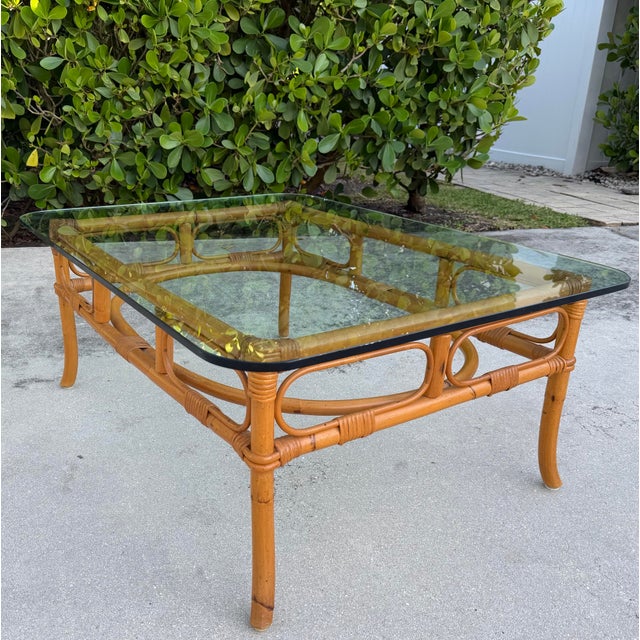 Campaign Vintage Palm Beach Bamboo + Rattan Coffee Table For Sale - Image 3 of 12