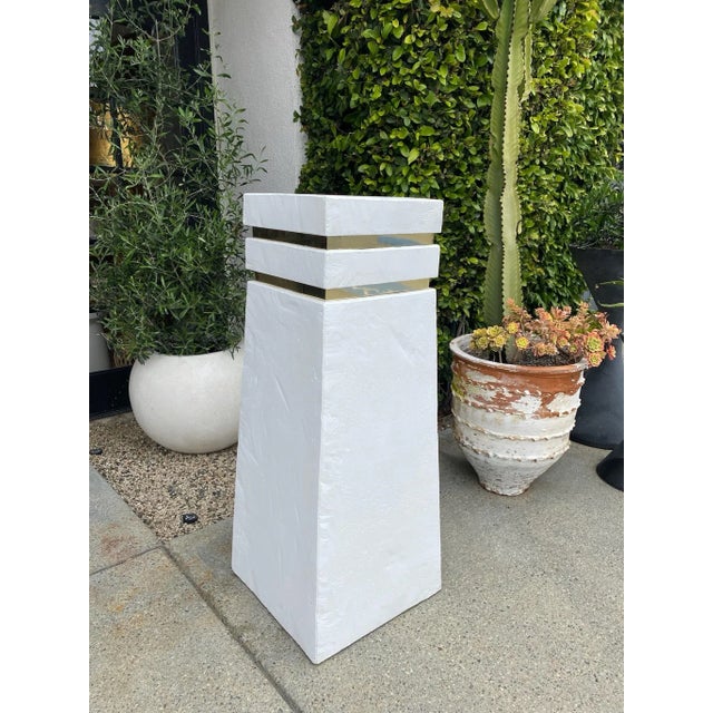 Vintage Angled Plaster Pedestal With Brass Inlay For Sale - Image 11 of 11