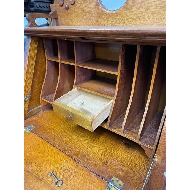 Late 19th Century Antique Tiger Oak Flip Down Cabinet For Sale - Image 5 of 11