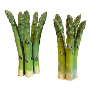 Patricia Garrett California Art Pottery Botanical Asparagus Form Candle Stick Holders - A Pair
