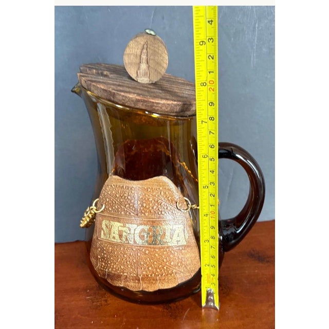 Amber 1970s Spanish Revival Amber Glass Sangria Pitcher & 6 Mugs, 7 Pieces For Sale - Image 8 of 8