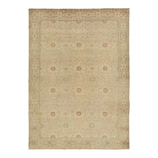 Antique Persian Tabriz Rug in Gold & Beige Oriental Floral Patterns - Rug & Kilim For Sale