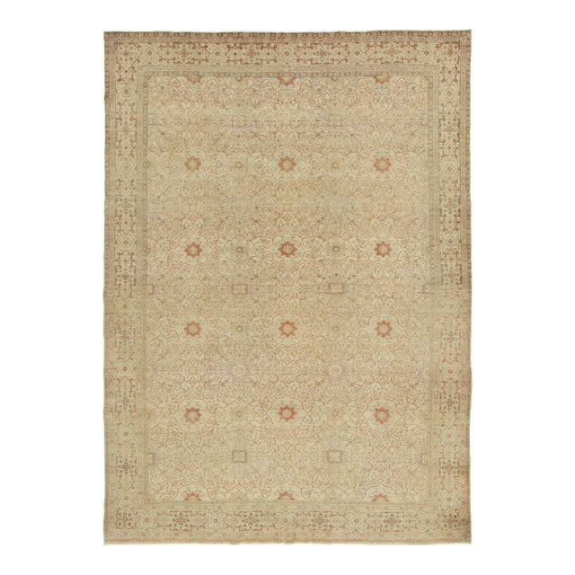 Antique Persian Tabriz Rug in Gold & Beige Oriental Floral Patterns - Rug & Kilim For Sale