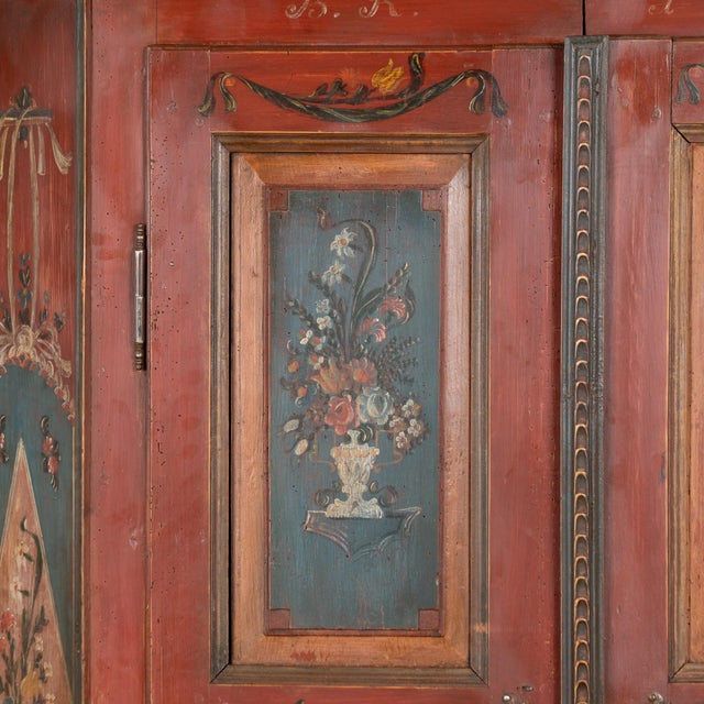 Red Swedish Hand-Painted Pine Armoire Dated 1823 For Sale - Image 8 of 14