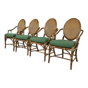 McGuire Hollywood Regency Organic Modern Bamboo and Cane Armchairs, Set of Four