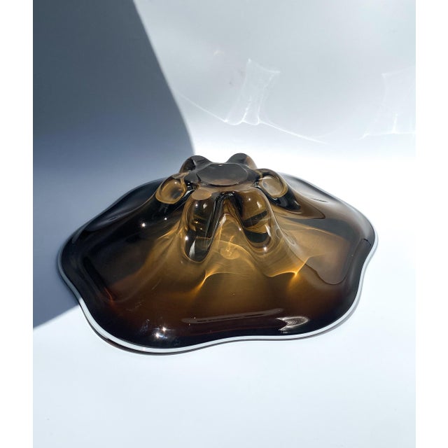 1960s Murano Style Art Glass Flower Footed Bowl in Brown For Sale - Image 9 of 10