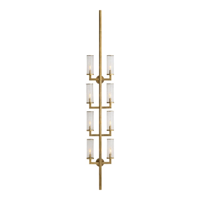 Kelly Wearstler for Visual Comfort Signature Liaison Statement Sconce in Antique-Burnished Brass with Crackle Glass For Sale