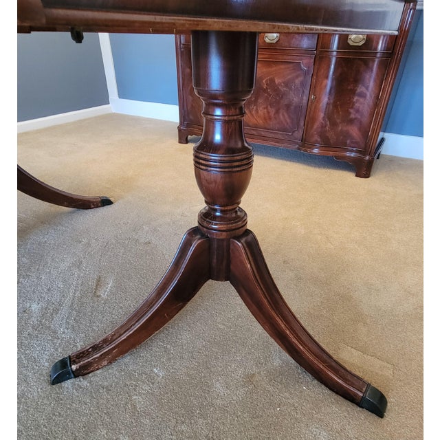 1940s Morganton Furniture Flame Mahogany Double Pedestal Dining Table--Seats 8-10 For Sale - Image 9 of 16