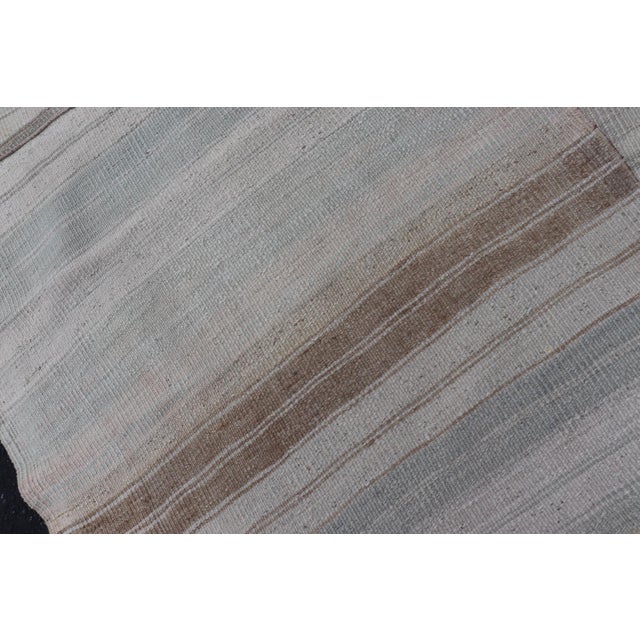 Vintage Turkish Kilim Runner With Soft Gray, Ivory, Sand, and Taupe Stripes For Sale - Image 10 of 11