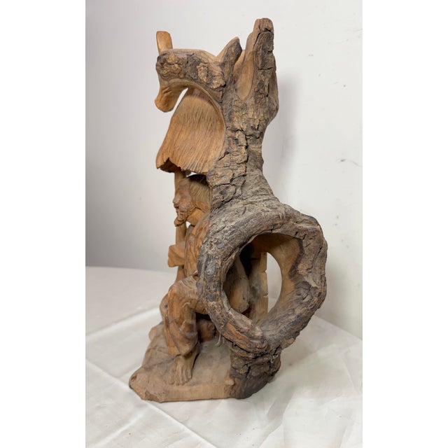 Antique Hand Carved German Tree Trunk Figural Folk Art Sculpture Statue Carving For Sale - Image 11 of 14