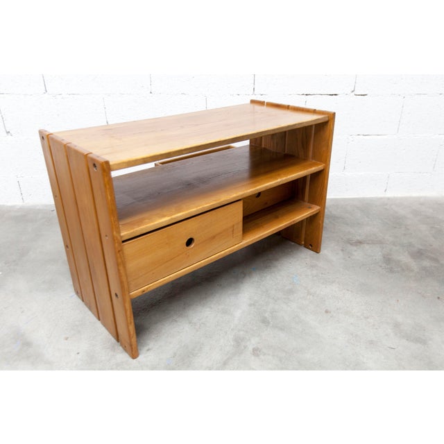 1970s Low Elm Cabinet with Drawer from Maison Regain, 1960s For Sale - Image 5 of 18
