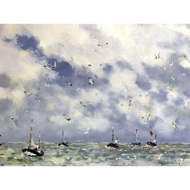 Mid-Century French Marine Oil on Canvas Normandy Painting by Jacques Bouyssou For Sale - Image 9 of 11