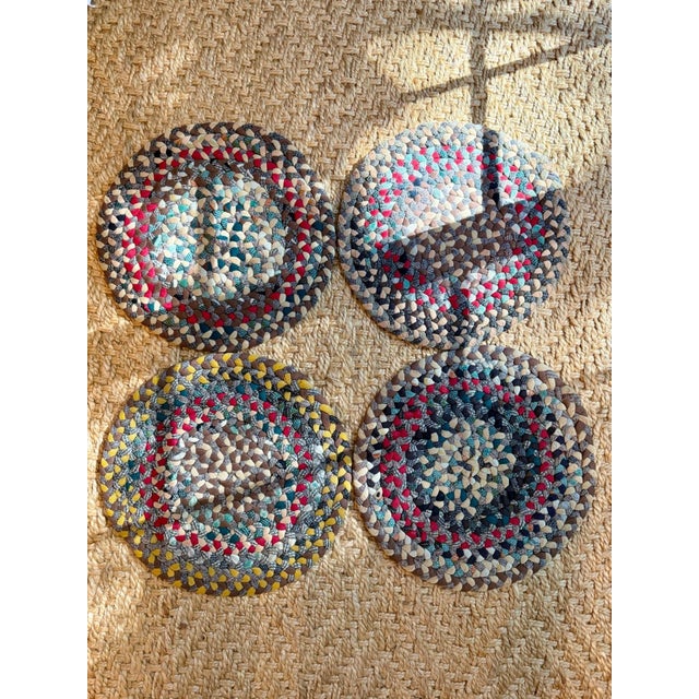 Shabby Chic 1980s Shabby Chic Hand Braided Wool Chair Pad or Placemat Set of Four For Sale - Image 3 of 11
