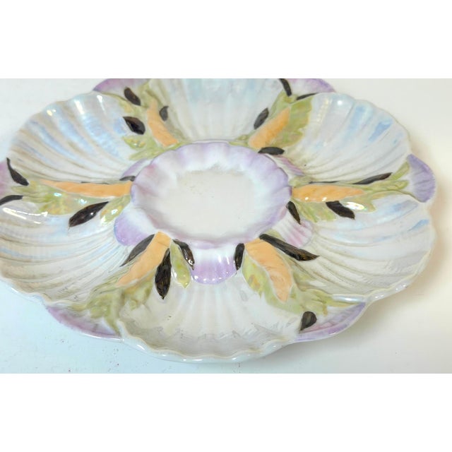 Mid 20th Century Limoges Naturalistic Luster Oyster Plate with Deep Center Well, France For Sale - Image 5 of 12