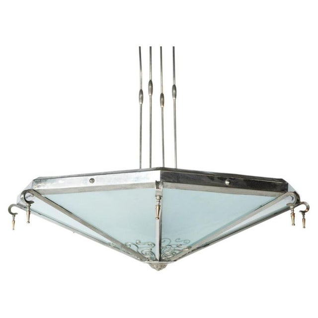 Large Art Deco Ceiling Light in Glass and Metal, France, 1930s For Sale - Image 16 of 16