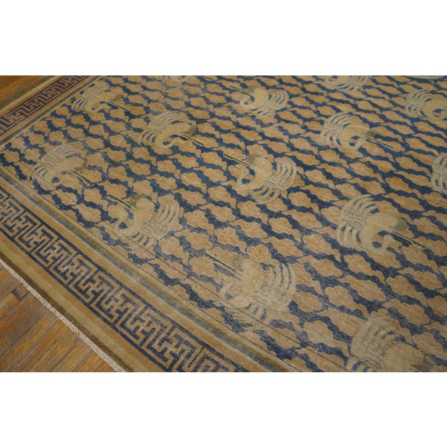 Early 20th Century 1900s Blue Navy Geometric Birds Chinese Rug 11'6'' X 14'6'' Handknotted Wool Carpet For Sale - Image 5 of 7