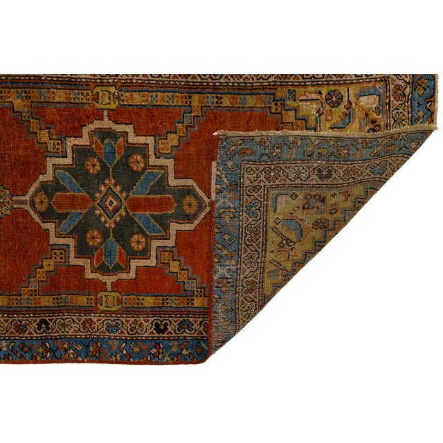 Tribal 3 X 18 Antique Bakshaeish Persian Wool Runner in Orange-Rust With Tribal Design For Sale - Image 3 of 10
