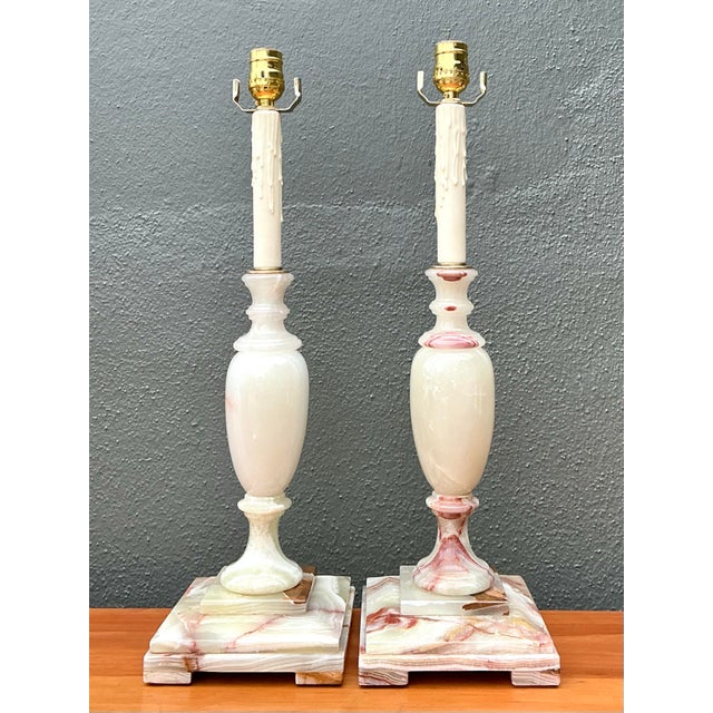 Vintage Carved Onyx Lamps - A Pair For Sale - Image 9 of 12