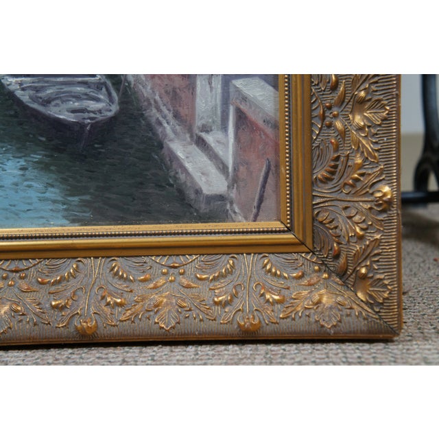 Blue Russian Vasily Gribennikov Venice Italy Canal Cityscape Oil Painting 33" For Sale - Image 8 of 12