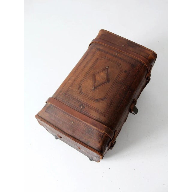 Metal Antique Leather Trunk For Sale - Image 7 of 13