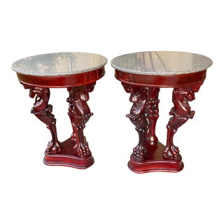 Vintage Marble Mahogany Victorian Wood Tables - a Pair For Sale