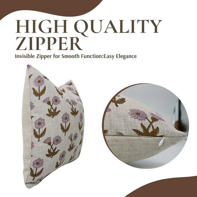 Art Deco Premium Thick Linen Cushion Cover Floral Design 12x20 Inch- Kirti For Sale - Image 3 of 5