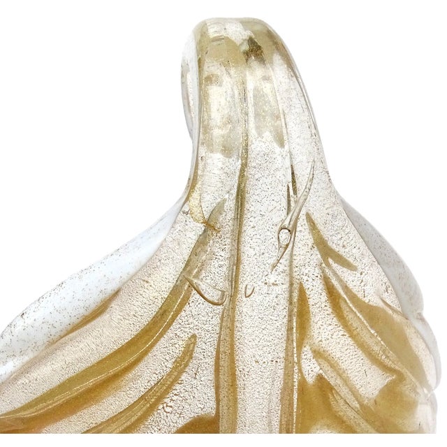 Gold Vintage Barovier Toso Murano Gold Leaf White Trim Italian Art Glass Gondola Shaped Footed Bowl For Sale - Image 8 of 8