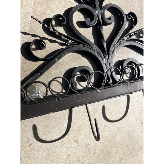 1970s French Iron Scrolling Plant and Tea Cup Holder Wall Hanging For Sale - Image 9 of 12